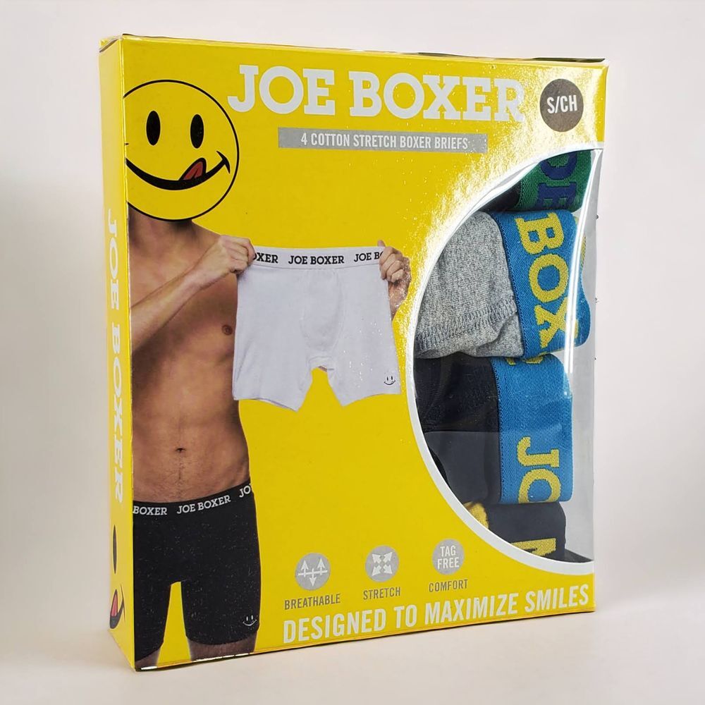 New Men's Joe Boxer 4 Pack Cotton Stretch Boxer Briefs Underwear Size Small‎